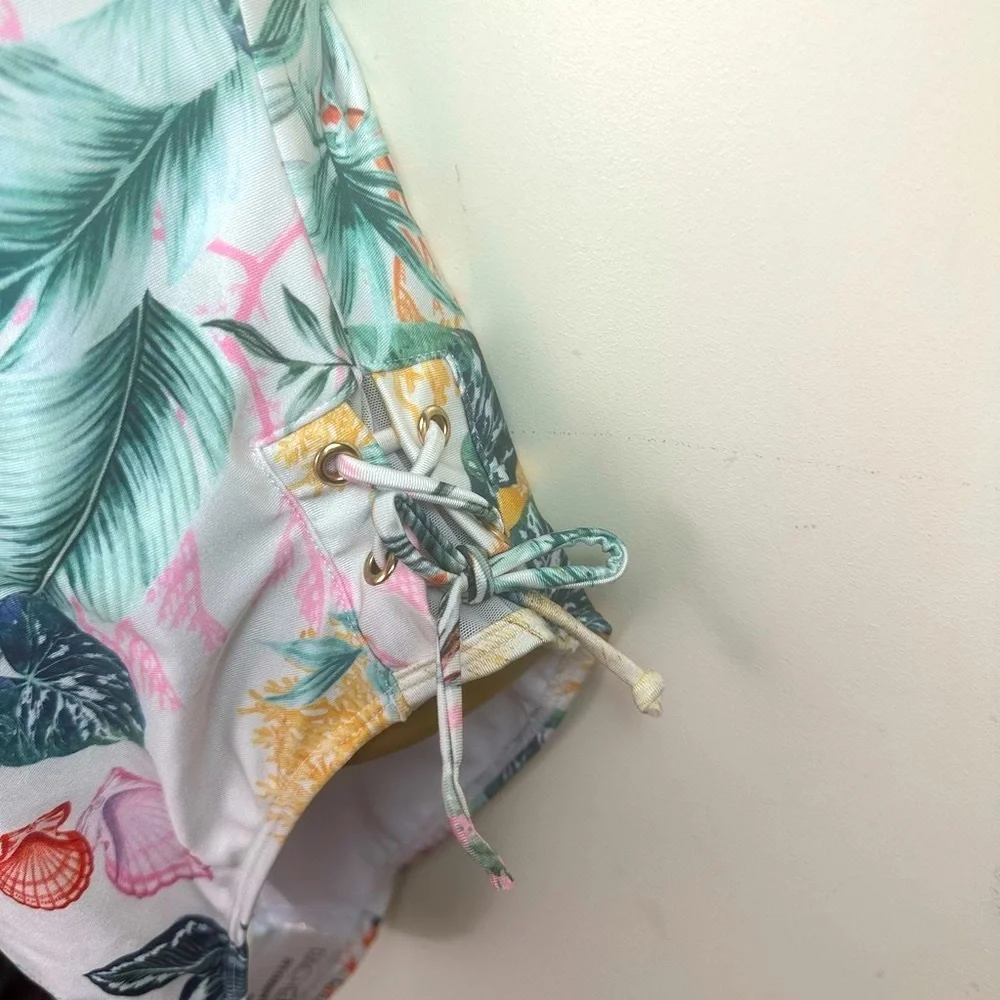 RACHEL Racheal Roy Seashell PalmTree Small LaceUp Sides One Piece Swimsuit NWT L